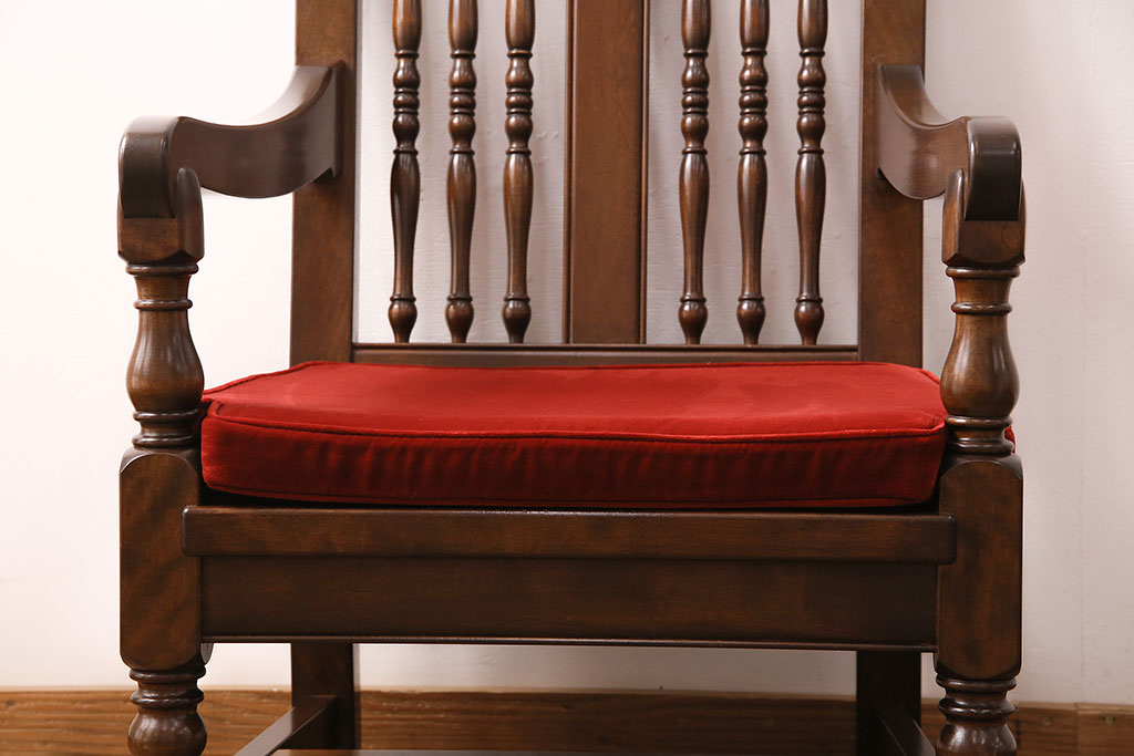 中古　美品　松本民芸家具　上品な佇まいが魅力のD型布張り椅子(ソファ、アームチェア、一人掛けソファ)(定価約27万円)(R-049058)