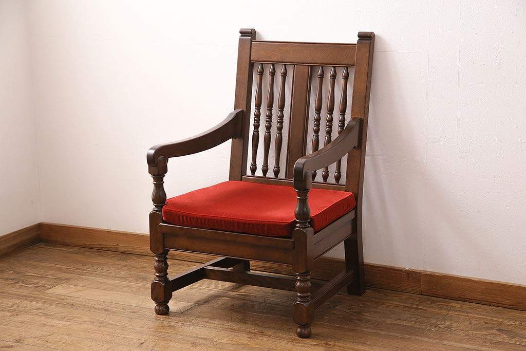 中古　美品　松本民芸家具　上品な佇まいが魅力のD型布張り椅子(ソファ、アームチェア、一人掛けソファ)(定価約27万円)(R-049059)
