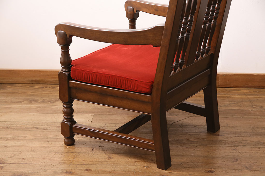 中古　美品　松本民芸家具　上品な佇まいが魅力のD型布張り椅子(ソファ、アームチェア、一人掛けソファ)(定価約27万円)(R-049059)