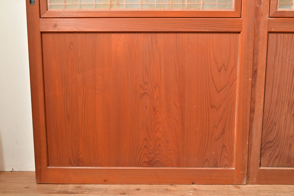 和製アンティーク　美しく繊細な組子細工が上品な印象を与える帯戸4枚セット(ガラス帯戸、建具、引き戸)(R-049099)