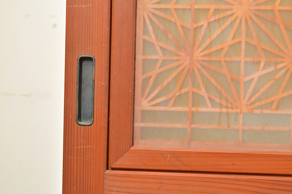 和製アンティーク　美しく繊細な組子細工が上品な印象を与える帯戸4枚セット(ガラス帯戸、建具、引き戸)(R-049099)
