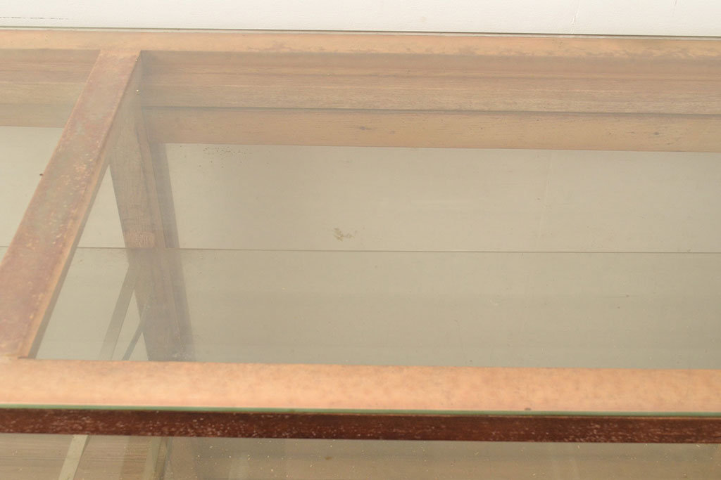 和製アンティーク　引き出し付き　ナラ材製のレトロなガラスケース(ショーケース、陳列棚、店舗什器)(R-049106)