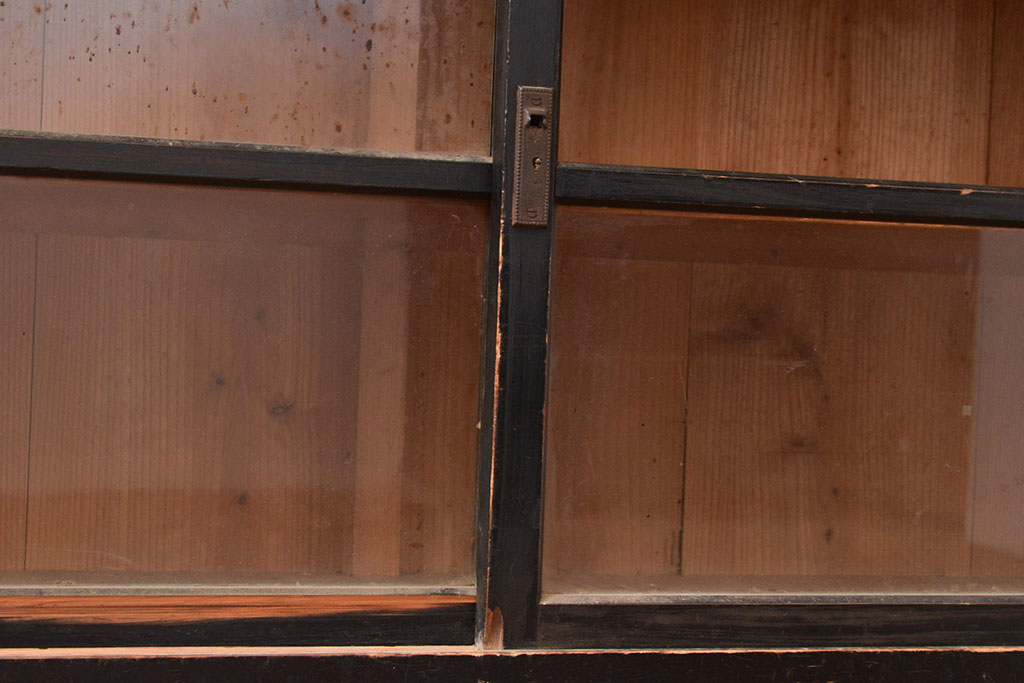 和製アンティーク　大正ロマン　重ねガラス戸棚(収納棚、戸棚、キャビネット)(R-049113)