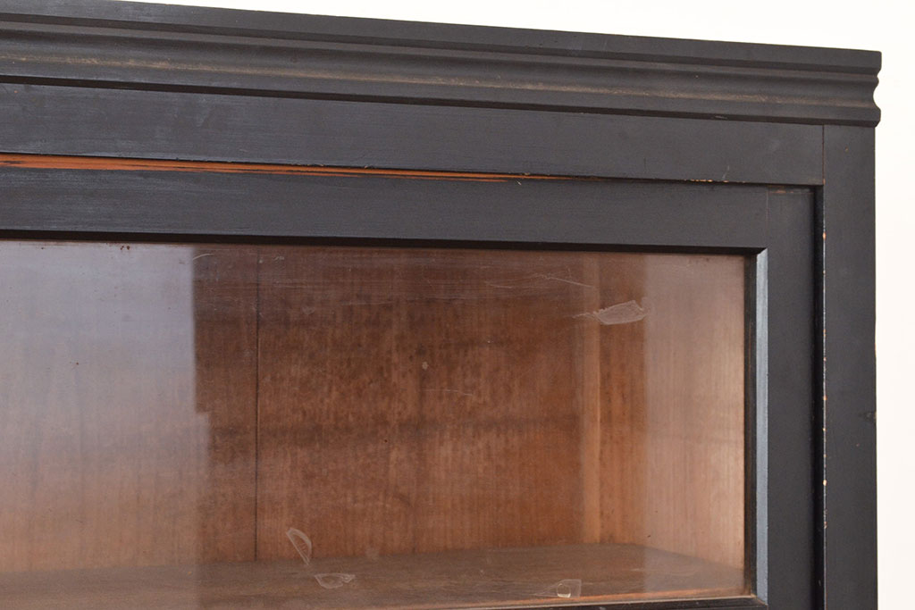 和製アンティーク　大正ロマン　重ねガラス戸棚・上段(収納棚、戸棚、キャビネット)(R-049114)