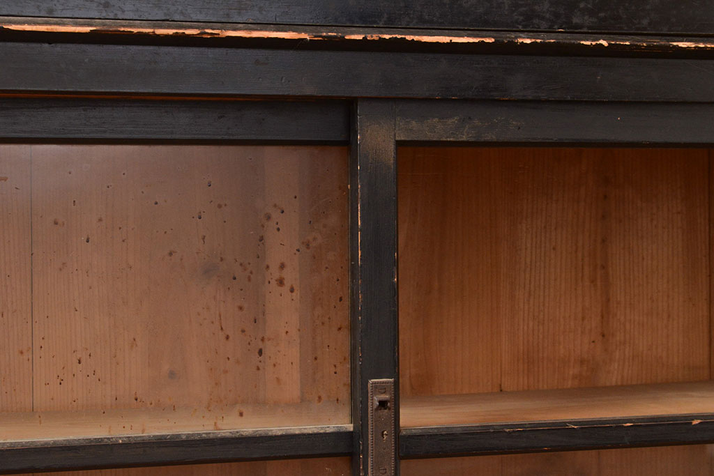 和製アンティーク　大正ロマン　重ねガラス戸棚・下段(収納棚、戸棚、キャビネット)(R-049115)