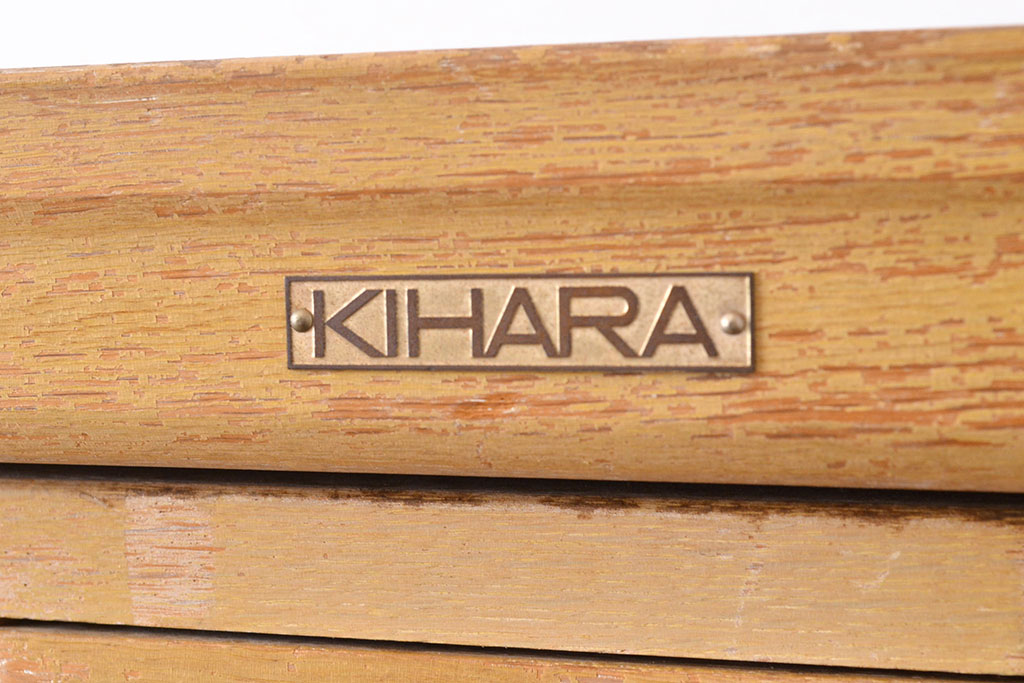 レトロ家具　昭和レトロ　KIHARA　ナラ材製　作業台が付いた、ネームプレート付きカードケース(引き出し、チェスト、図書館、図書室)(R-049166)