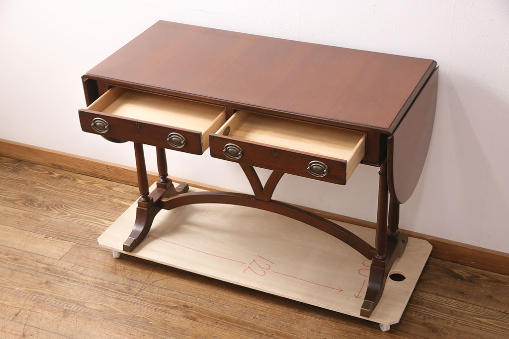 中古　DREXEL HERITAGE(ドレクセルヘリテイジ)　アンティーク調のエレガントなデザインがお洒落なバタフライテーブル(拡張式テーブル、コンソールテーブル、作業台)(R-049172)