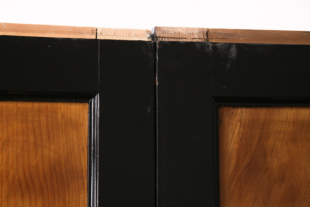 和製アンティーク　鏡板杉板一枚板　穏やかな風景図が和の風情を醸し出す引き戸4枚セット(建具、ガラス帯戸)(R-049200)
