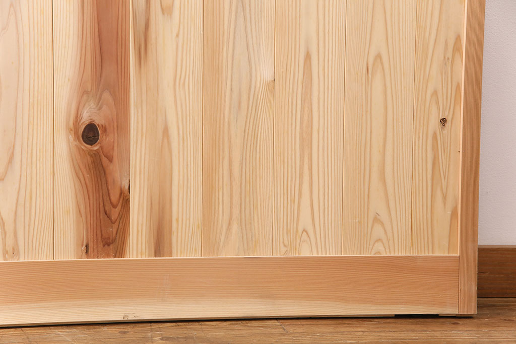 昭和レトロ　和モダンにおすすめ!明るい木色が魅力的な升目格子のガラス戸2枚セット(引き戸、建具、格子戸)(R-049210)