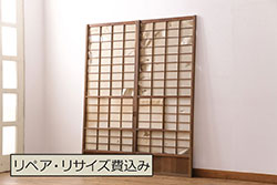 アンティーク建具　欅(ケヤキ)材　どこか懐かしい雰囲気漂う一枚板の両開き扉2枚1対(引き戸、窓)(R-077982)