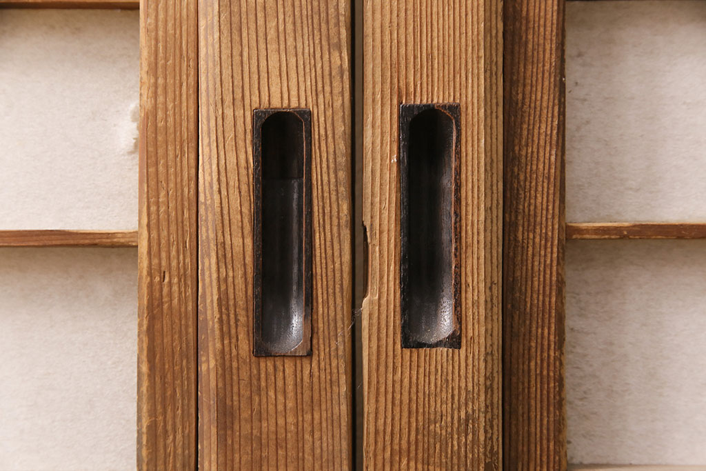 アンティーク建具　明るい木色がぬくもり溢れる障子帯戸2枚セット(障子戸、格子戸、板戸、引き戸、建具)(R-049214)