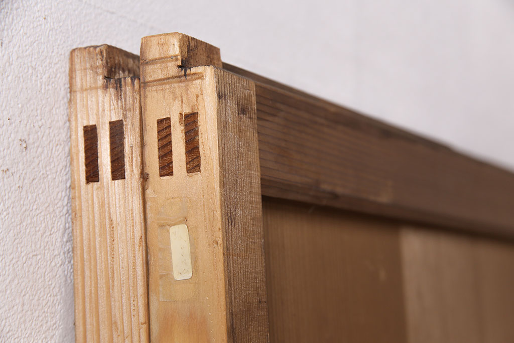 アンティーク建具　明るい木色がぬくもり溢れる障子帯戸2枚セット(障子戸、格子戸、板戸、引き戸、建具)(R-049214)