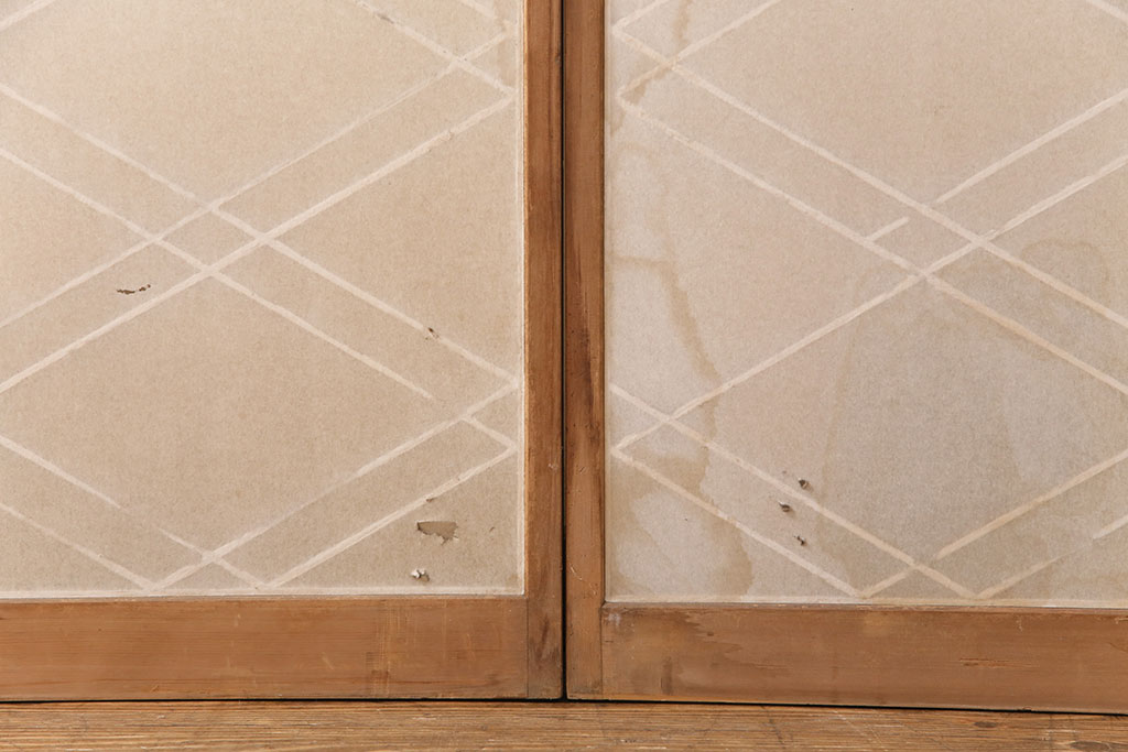 和製アンティーク　二重菱のデザインが珍しい!品のある和を演出する障子戸2枚セット(引き戸、建具)(R-049216)