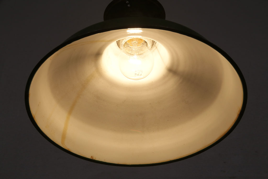 アンティーク照明　昭和レトロ　グリーンカラーが空間のアクセントになる天井照明(吊り下げ照明、ペンダントライト、シェード)(R-049253)