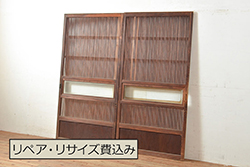 【オーダー建具実例】ご希望のサイズでガラス戸を新規製作。色ガラスを入れ大正ロマン風に。当店オリジナルの花菱模様ガラスも入れました。(引き戸、建具)