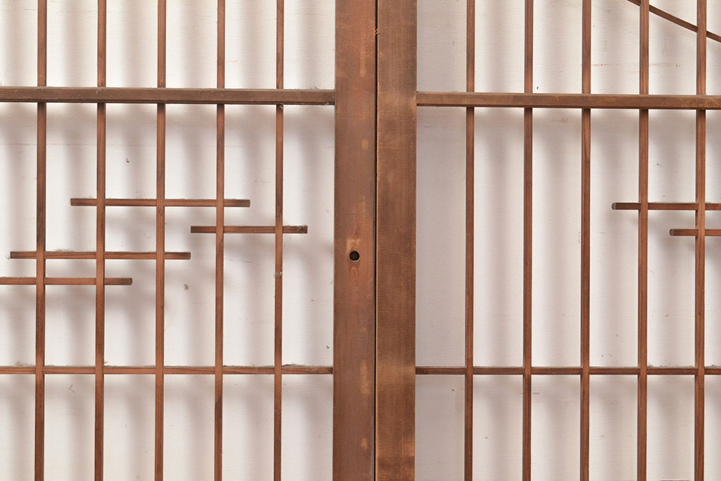 アンティーク建具　富士山の図柄が魅力!和の趣あふれる書院戸2枚セット(ガラス戸、ガラス入り窓、建具)(R-049288)