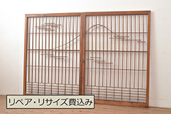 アンティーク建具　大正ロマン　ノスタルジックな雰囲気溢れるガラス戸2枚セット(引き戸)(R-072524)