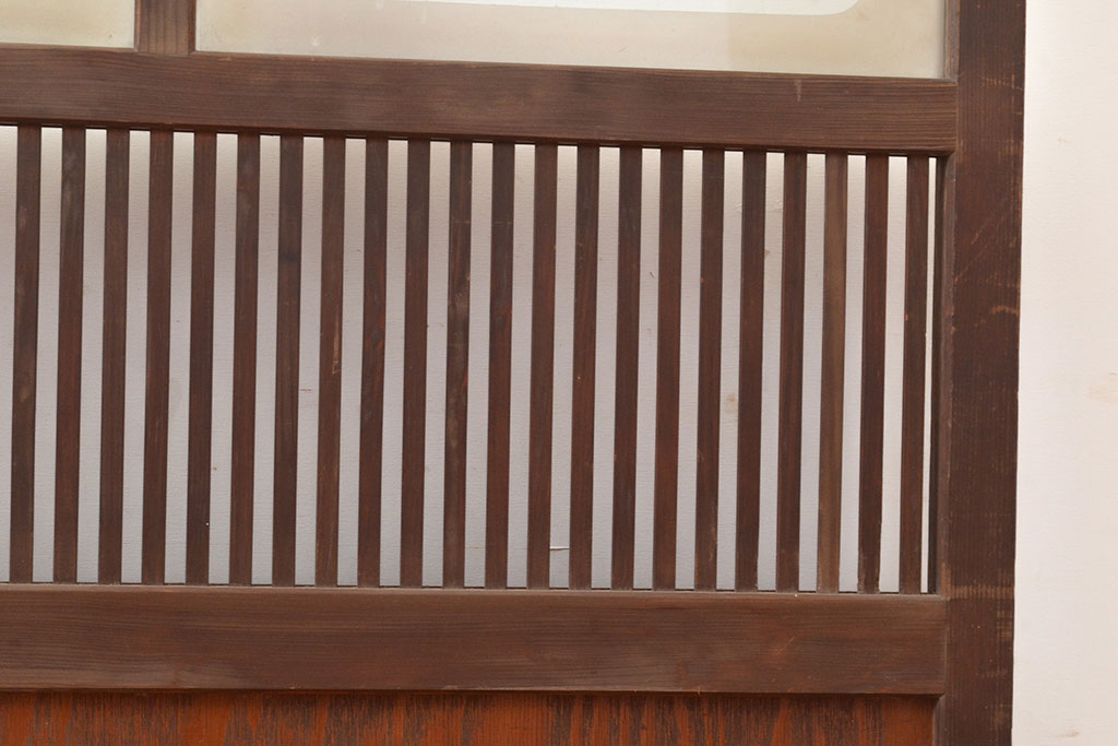 アンティーク建具　レトロなガラスが魅力の裏障子付き格子戸1枚(引き戸、障子戸、建具)(R-049289)