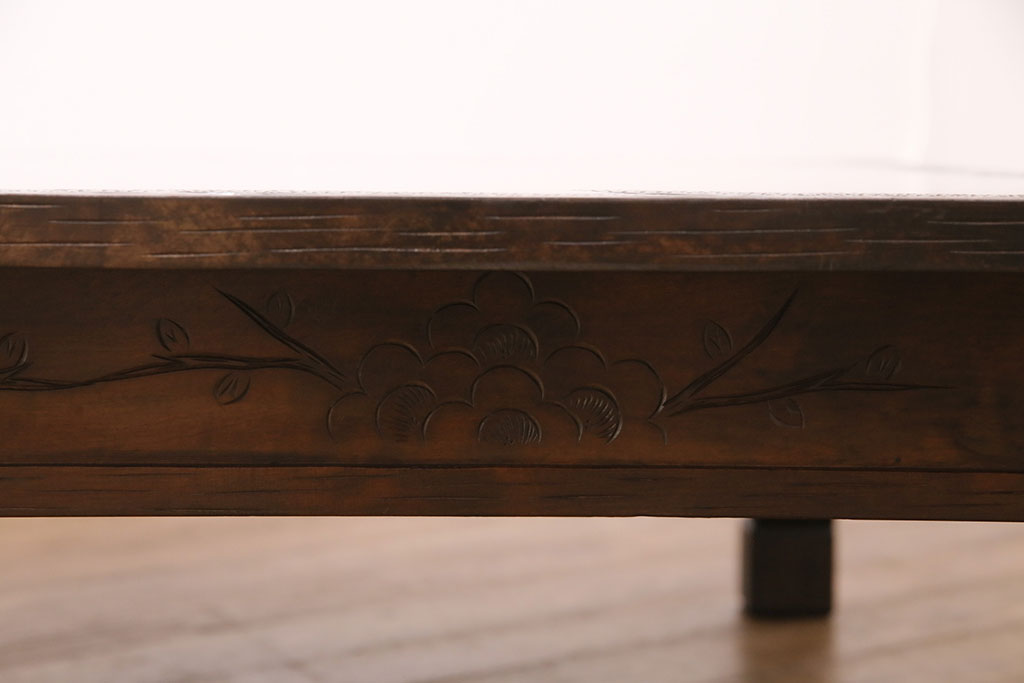 ビンテージ家具　民芸家具　繊細な桜の彫刻が見事な座卓(ローテーブル)(R-049348)