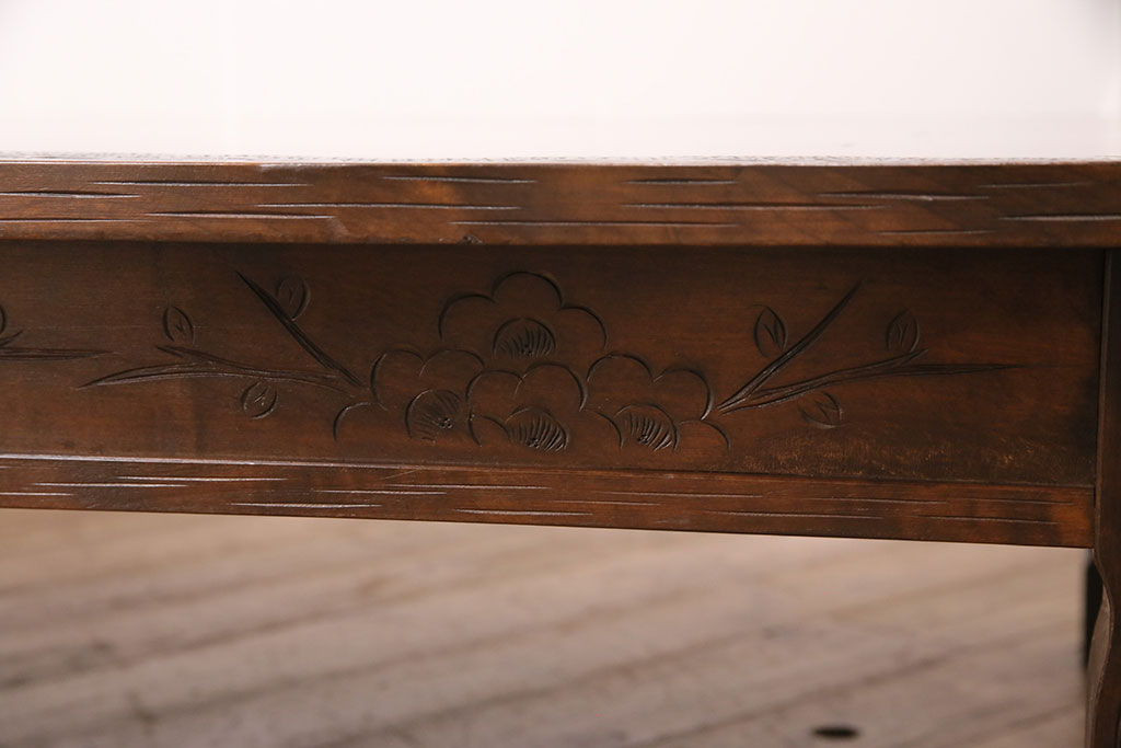ビンテージ家具　民芸家具　繊細な桜の彫刻が見事な座卓(ローテーブル)(R-049348)