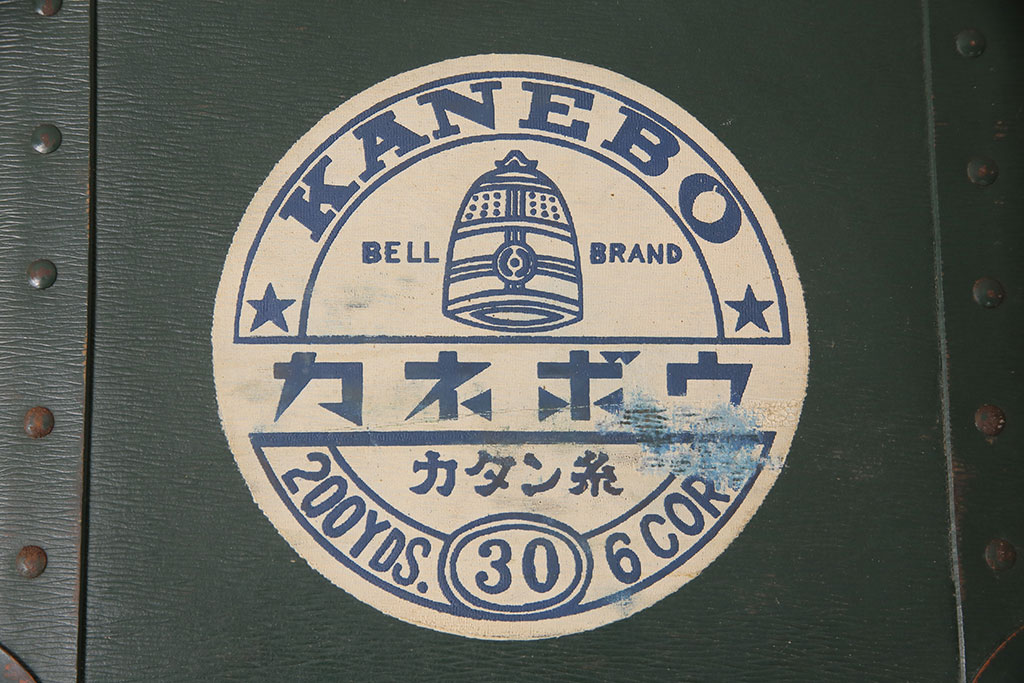 レトロ雑貨　カネボウ カタン糸　昭和レトロなデザインが魅力の古いボテ箱(鐘紡、収納箱)(R-049365)