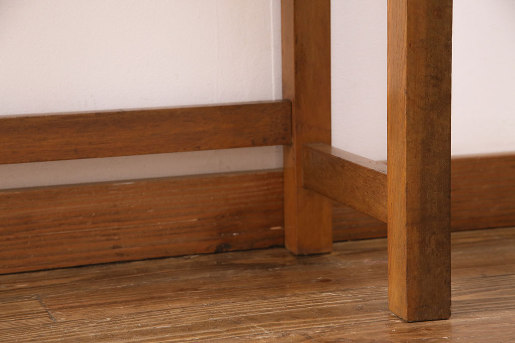 和製アンティーク　天板・ヒノキ無垢材　木の味わいを存分に感じられるリメイク作業台(コンソールテーブル、カウンター、引き出し)(R-049412)