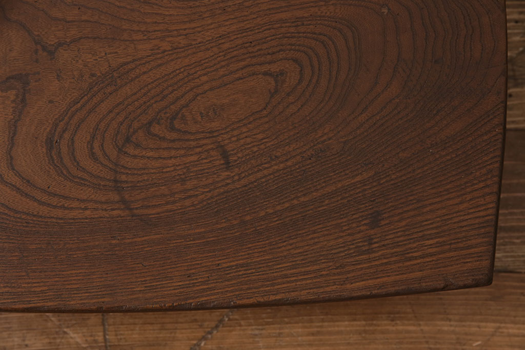 和製アンティーク　総ケヤキ材　天板一枚板　重厚で味わい深い角ちゃぶ台(座卓、ローテーブル、折り畳みテーブル)(R-049449)