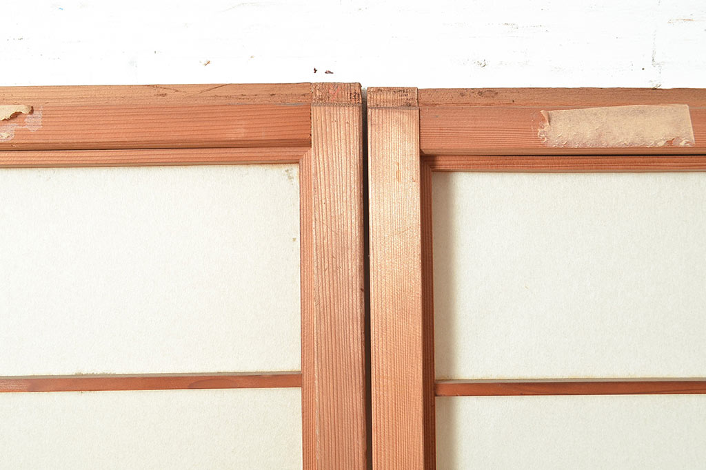 アンティーク建具 昭和中期 レトロガラス入り 腰板の木目がおしゃれな