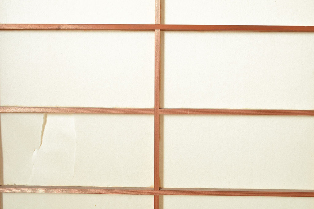 アンティーク建具　昭和中期　レトロガラス入り　腰板の木目がおしゃれなアクセントの障子戸4枚セット(建具、引き戸)(R-049481)