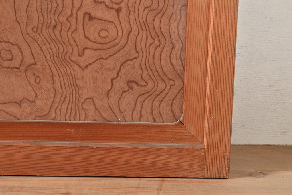 アンティーク建具　昭和中期　レトロガラス入り　腰板の木目がおしゃれなアクセントの障子戸4枚セット(建具、引き戸)(R-049481)
