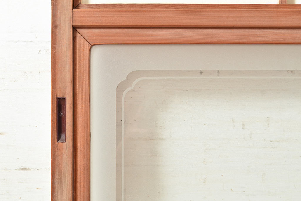 アンティーク建具 昭和中期 レトロガラス入り 腰板がアクセントの障子