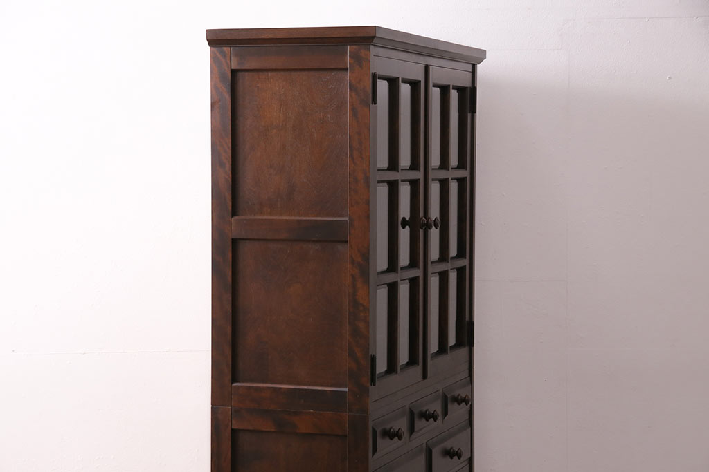 中古　北海道民芸家具　HM160K　洗練された佇まいが上品な食器棚(本箱、収納棚、飾り棚、キャビネット)(R-049503)
