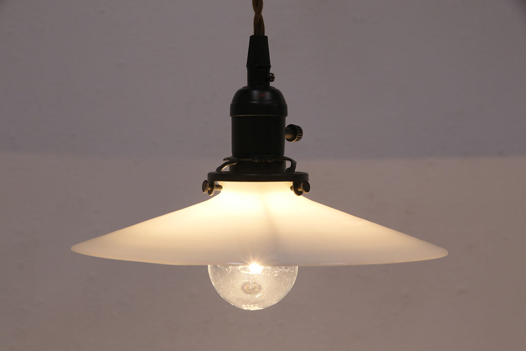 アンティーク照明　レトロな空間を演出するシンプルな吊り下げ照明(ペンダントライト、天井照明、電笠、平笠シェード)(R-049509)