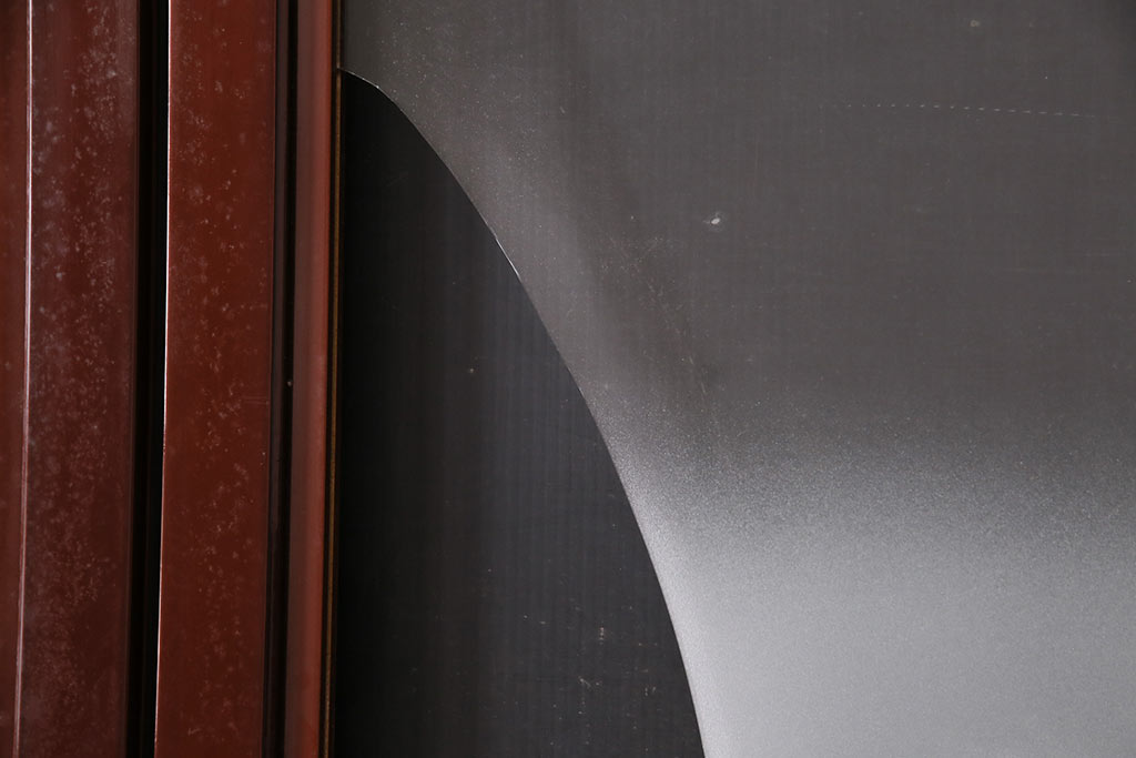 和製アンティーク　上手物!　総漆塗り　腰板ケヤキ材　最高級なつくりのガラス戸4枚セット(引き戸、建具)(R-049519)