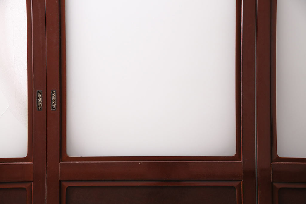 和製アンティーク　上手物!　総漆塗り　腰板ケヤキ材　最高級なつくりのガラス戸4枚セット(引き戸、建具)(R-049519)
