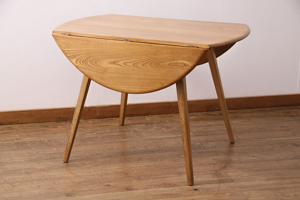 ヴィンテージ家具　イギリス　ERCOL(アーコール)　エルム材　ウィンザードロップリーフテーブル(バタフライテーブル、ラウンドテーブル、ビンテージ)(R-049596)