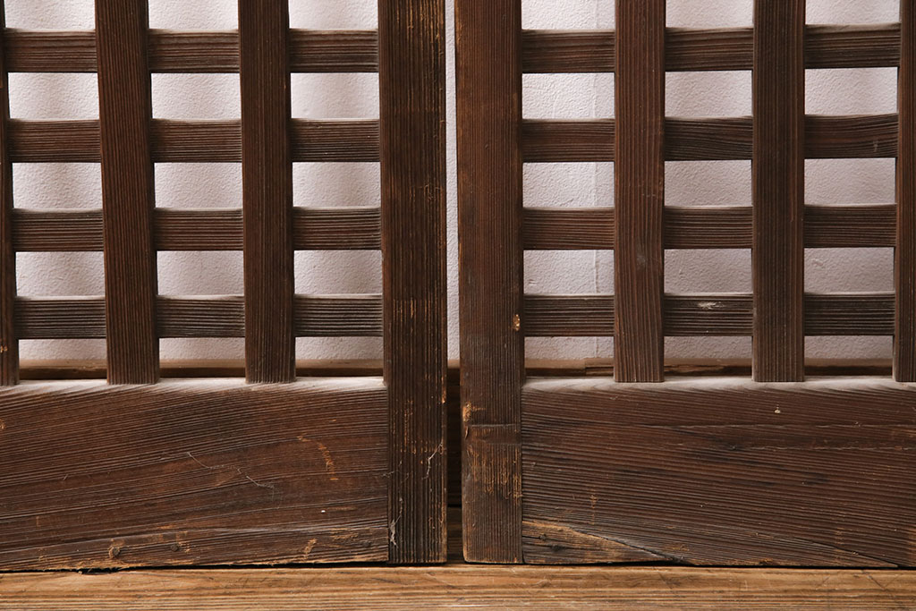 アンティーク建具　昭和中期　ガラス入り格子戸2枚セット(玄関戸、引き戸、建具)(R-049644)