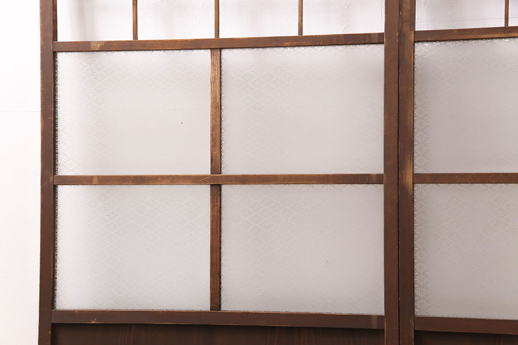 アンティーク建具　障子と花菱ガラスの珍しいデザインが魅力のガラス戸2枚セット(引き戸、障子戸、建具)(R-049649)