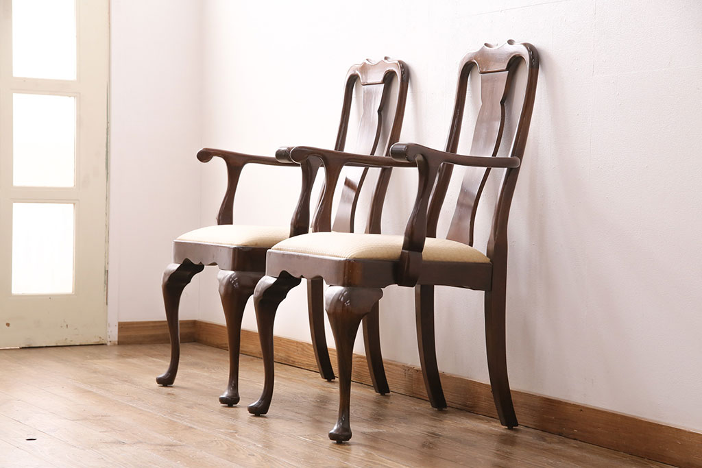 中古　アメリカ輸入家具　Stickley(スティックレー、スティックレイ)　マホガニー材製の高級感あふれるアームチェア2脚セット(椅子、サロンチェア、ダイニングチェア)(R-049681)