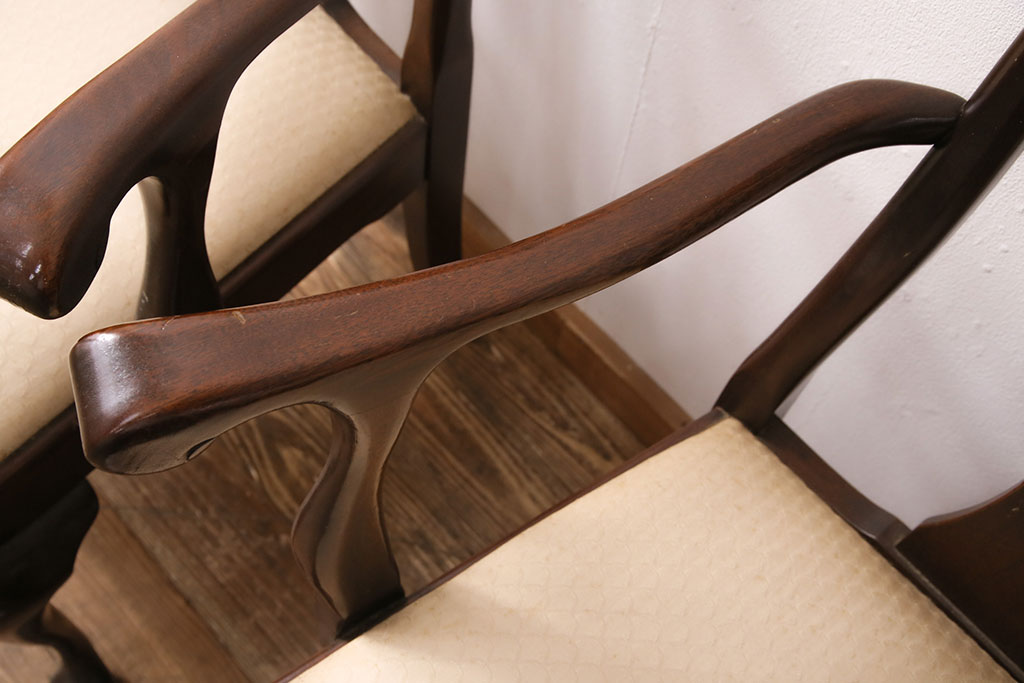 中古　アメリカ輸入家具　Stickley(スティックレー、スティックレイ)　マホガニー材製の高級感あふれるアームチェア2脚セット(椅子、サロンチェア、ダイニングチェア)(R-049681)