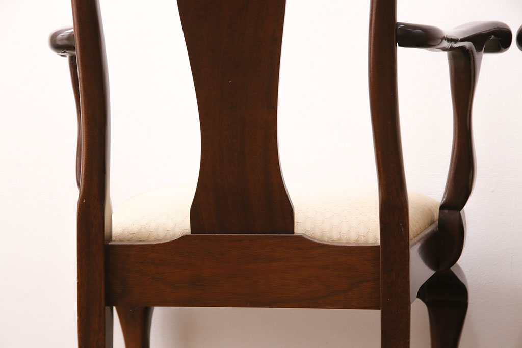 中古　アメリカ輸入家具　Stickley(スティックレー、スティックレイ)　マホガニー材製の高級感あふれるアームチェア2脚セット(椅子、サロンチェア、ダイニングチェア)(R-049681)