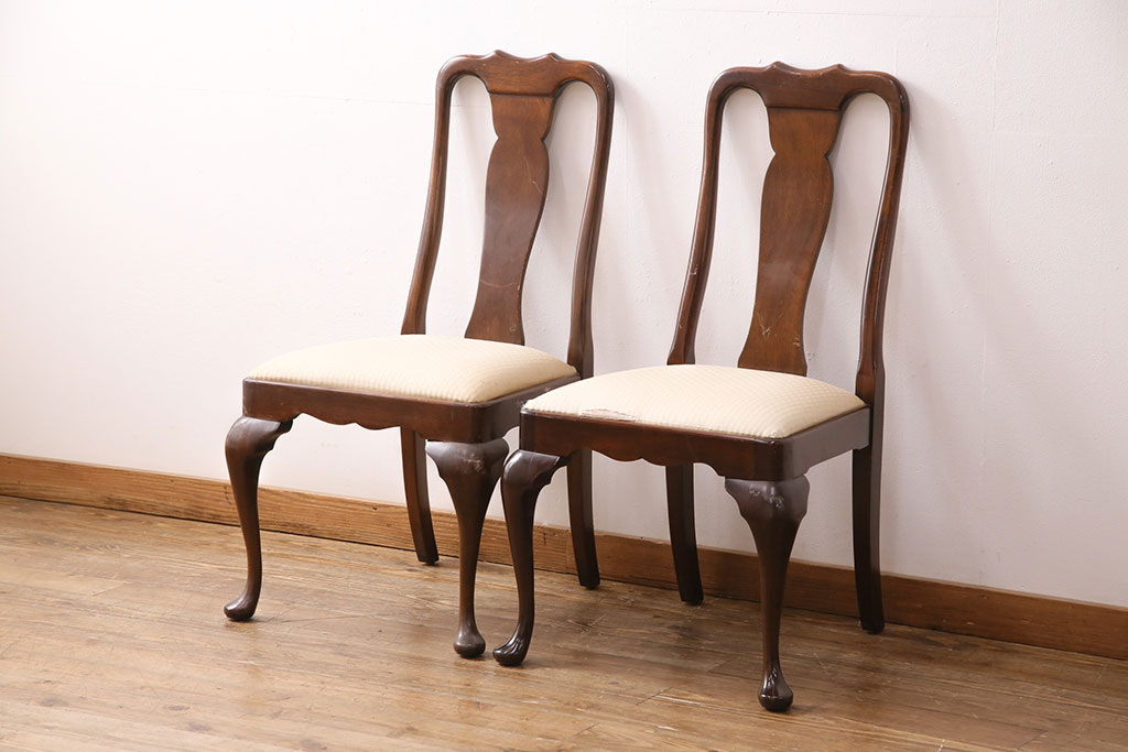 中古　アメリカ輸入家具　Stickley(スティックレー)　マホガニー材製の高級感あふれるダイニングチェア2脚セット(椅子、サロンチェア)(R-049682)