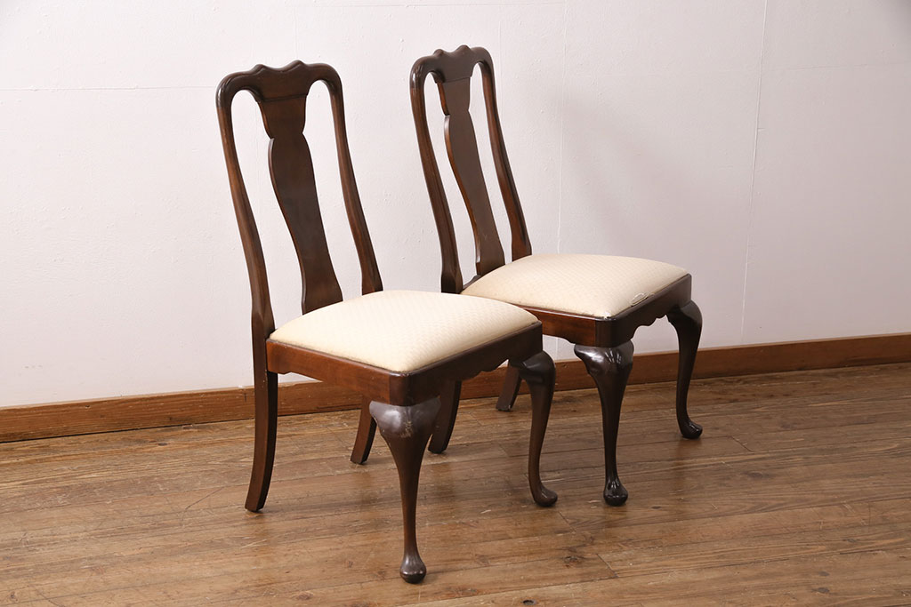 中古　アメリカ輸入家具　Stickley(スティックレー、スティックレイ)　マホガニー材製の高級感あふれるダイニングチェア2脚セット(椅子、サロンチェア)(R-049682)