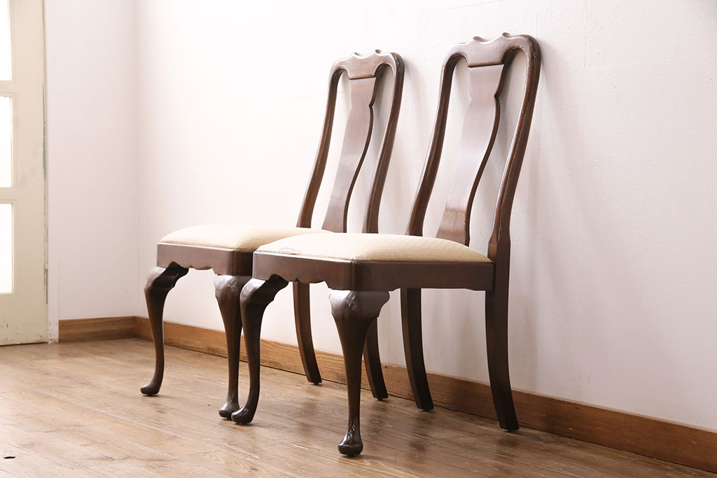 中古　アメリカ輸入家具　Stickley(スティックレー、スティックレイ)　マホガニー材製の高級感あふれるダイニングチェア2脚セット(椅子、サロンチェア)(R-049682)