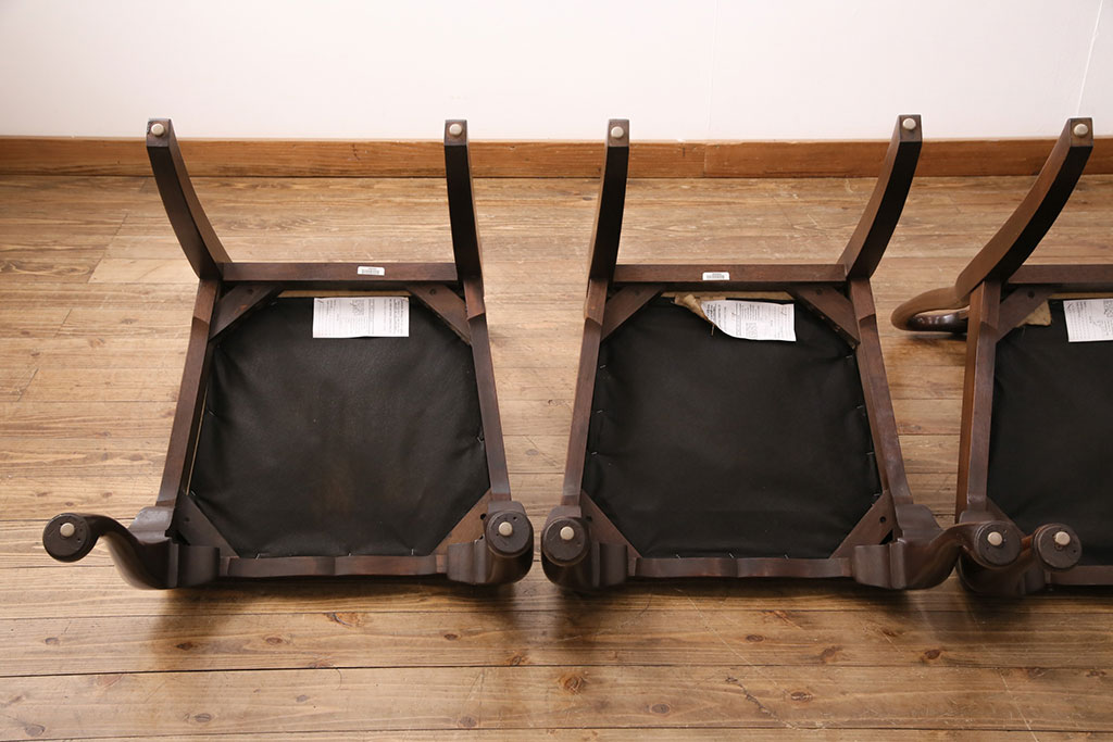 中古　アメリカ輸入家具　Stickley(スティックレー、スティックレイ)　マホガニー材製の高級感あふれるダイニングチェア4脚セット(椅子、サロンチェア)(R-049683)