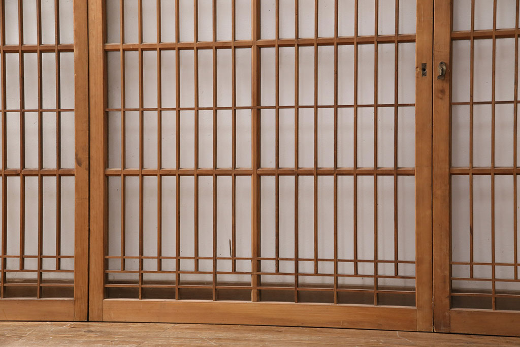 アンティーク建具　ガラス入り格子戸4枚セット(引き戸、窓、ガラス戸)(R-049739)