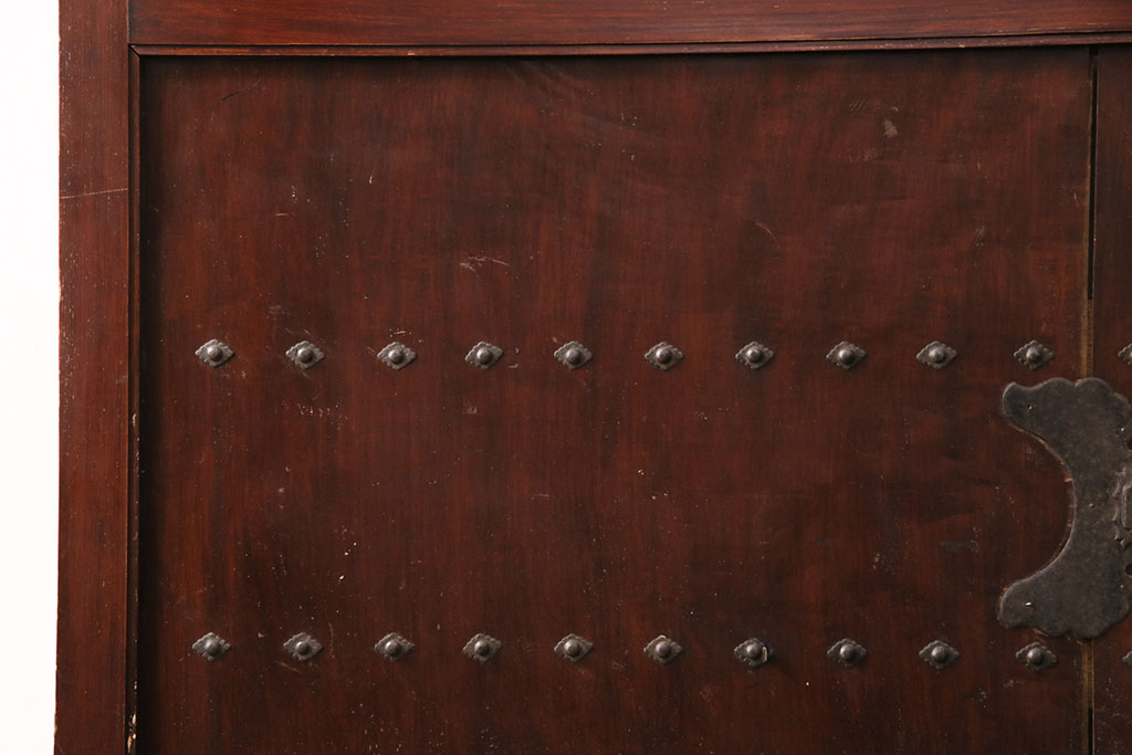 アンティーク建具　明治期　総欅材製の格子蔵戸(引き戸、玄関戸)(R-049746)