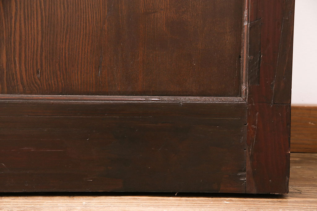 アンティーク建具　和モダンな雰囲気を高めるヒノキ材製格子蔵戸2枚セット(引き戸、玄関戸、格子戸、マス目、升目)(R-049792)