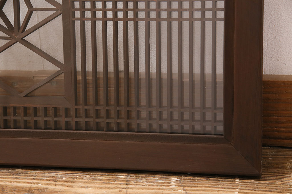 アンティーク建具　両面ガラス入り　麻の葉の組子がポイント!品のある雰囲気が素敵な欄間(明り取り、明かり取り)(R-049984)