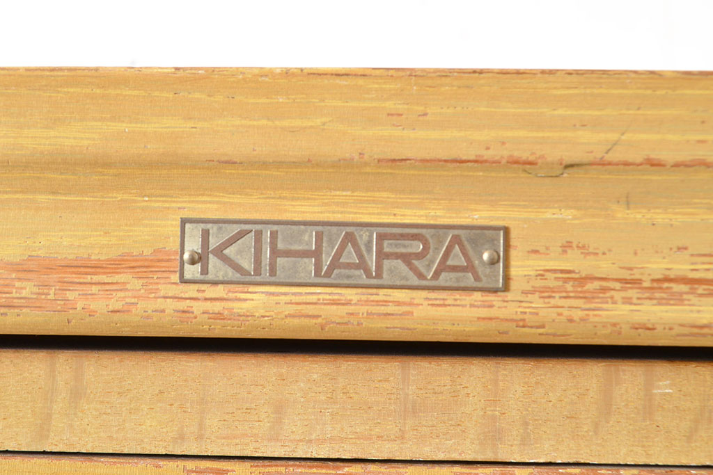 レトロ家具　昭和レトロ　KIHARA　ナチュラルスタイルにおすすめ!小物収納に便利なナラ材製ネームプレート付きカードケース(引き出し、チェスト、図書館、図書室)(R-050013)